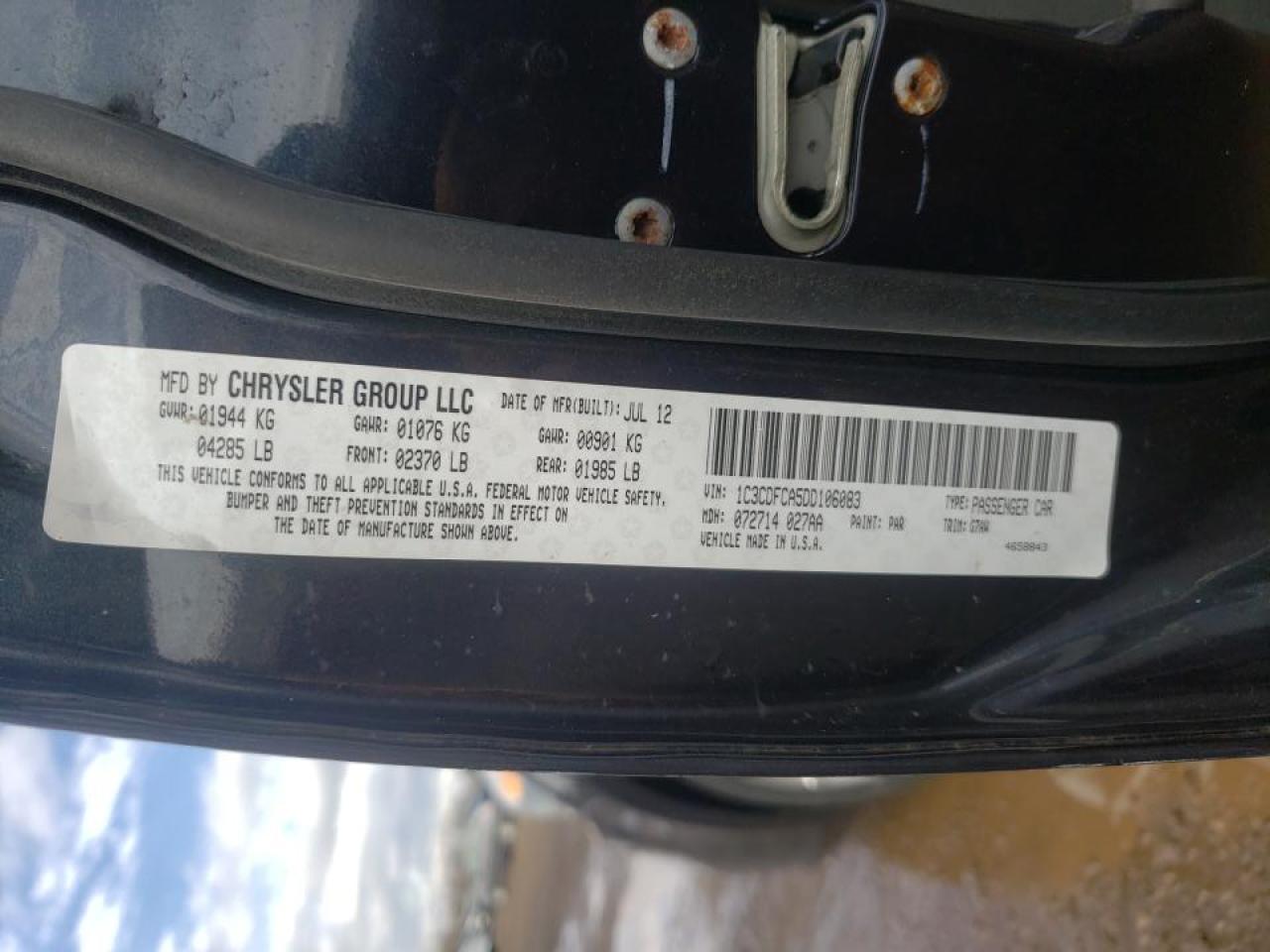 Photo 10 from auction – 2013 DODGE DART LIMIT with VIN 1C3CDFCA5DD106083