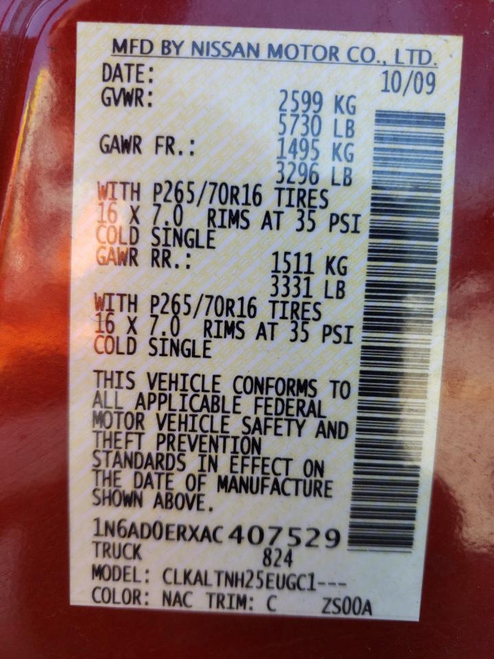Photo 10 from auction – 2010 NISSAN FRONTIER C with VIN 1N6AD0ERXAC407529