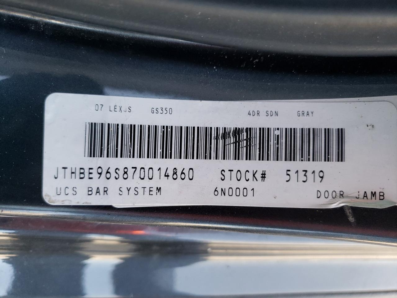 Photo 10 from auction – 2007 LEXUS GS 350 with VIN JTHBE96S870014860
