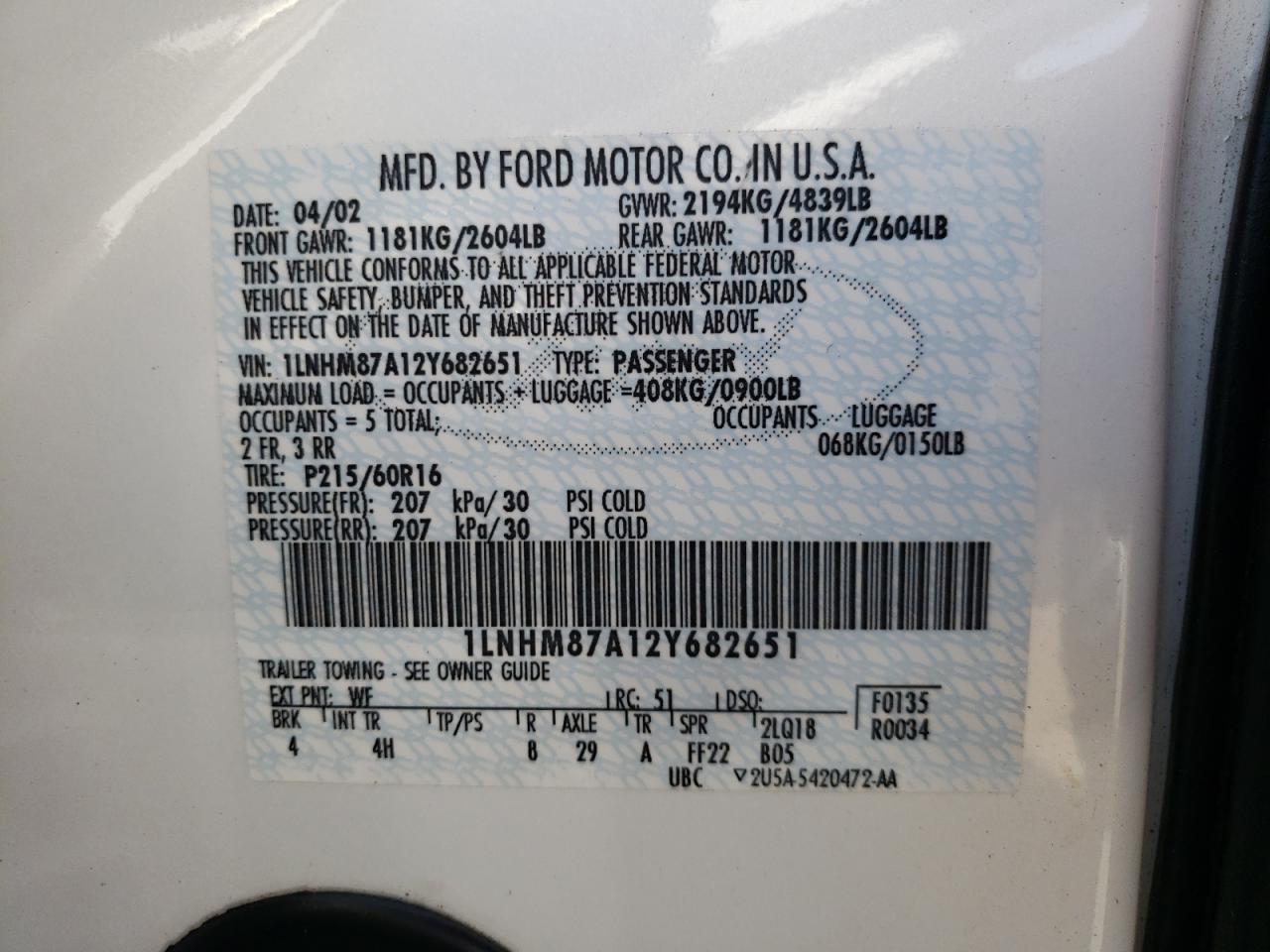 Photo 10 from auction – 2002 LINCOLN LS with VIN 1LNHM87A12Y682651