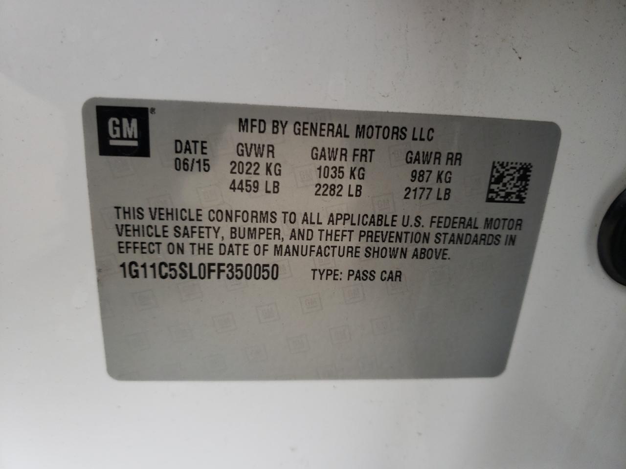 Photo 10 from auction – 2015 CHEVROLET MALIBU 1LT with VIN 1G11C5SL0FF350050
