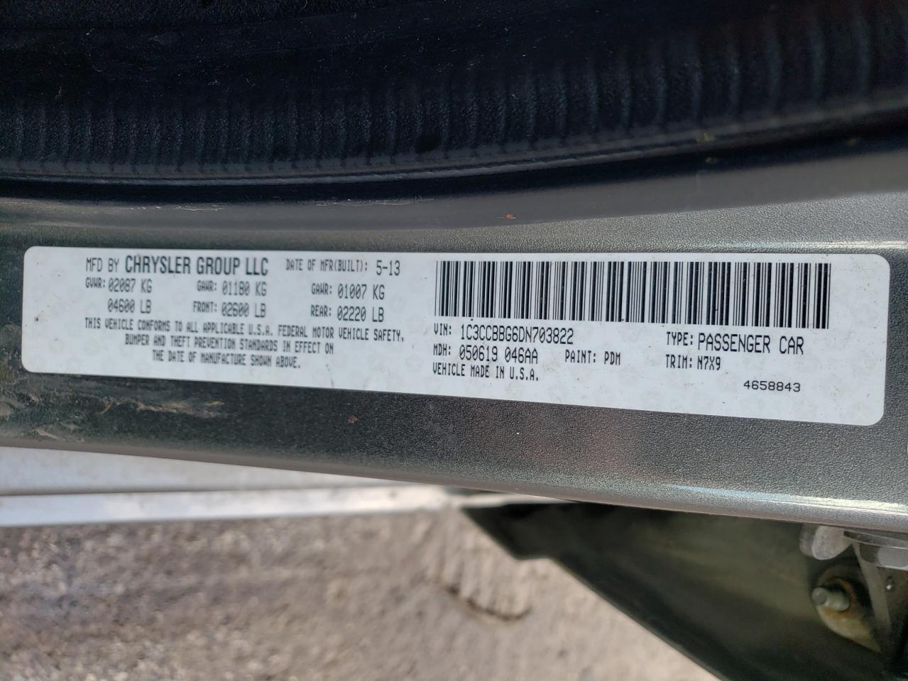 Photo 10 from auction – 2013 CHRYSLER 200 TOURIN with VIN 1C3CCBBG6DN703822