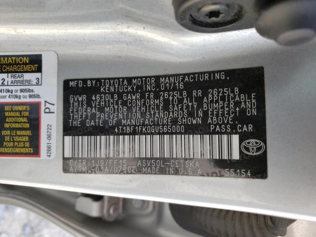 Photo 10 from auction – 2016 TOYOTA CAMRY LE with VIN 4T1BF1FK0GU565000