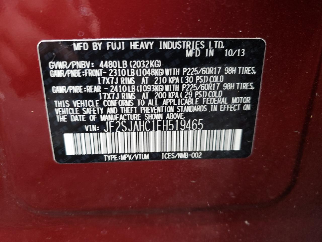 Photo 10 from auction – 2014 SUBARU FORESTER 2 with VIN JF2SJAHC1EH519465