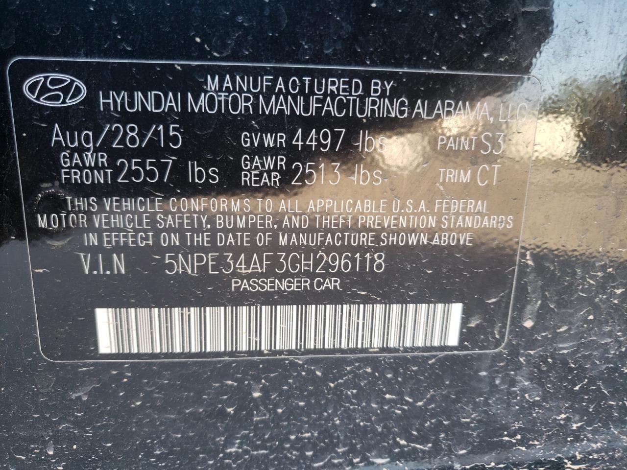Photo 10 from auction – 2016 HYUNDAI SONATA SPO with VIN 5NPE34AF3GH296118