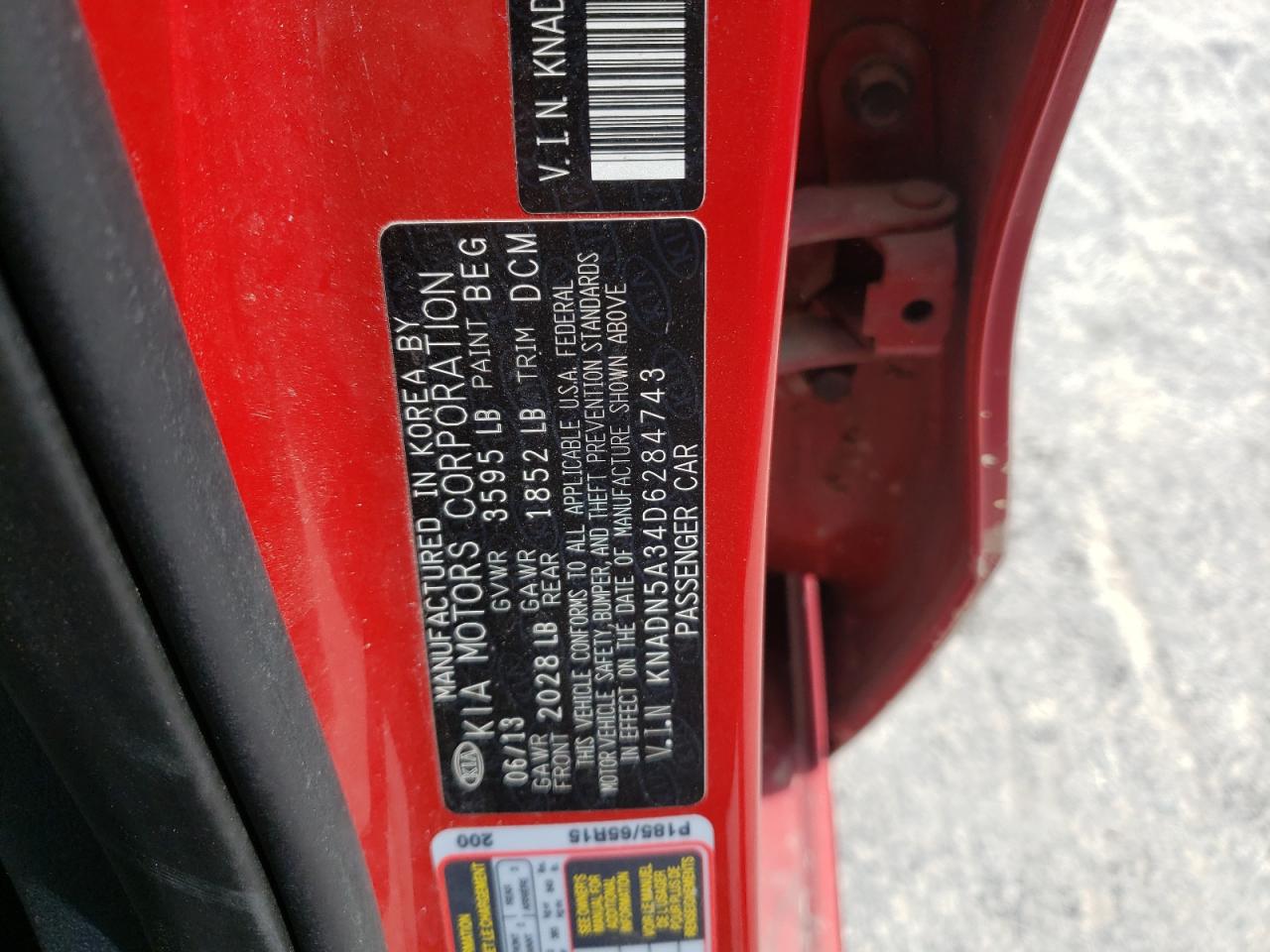 Photo 10 from auction – 2013 KIA RIO EX with VIN KNADN5A34D6284743