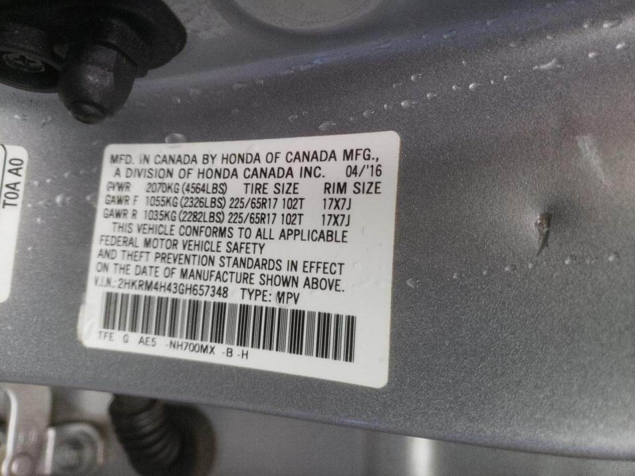 Photo 10 from auction – 2016 HONDA CR-V SE with VIN 2HKRM4H43GH657348
