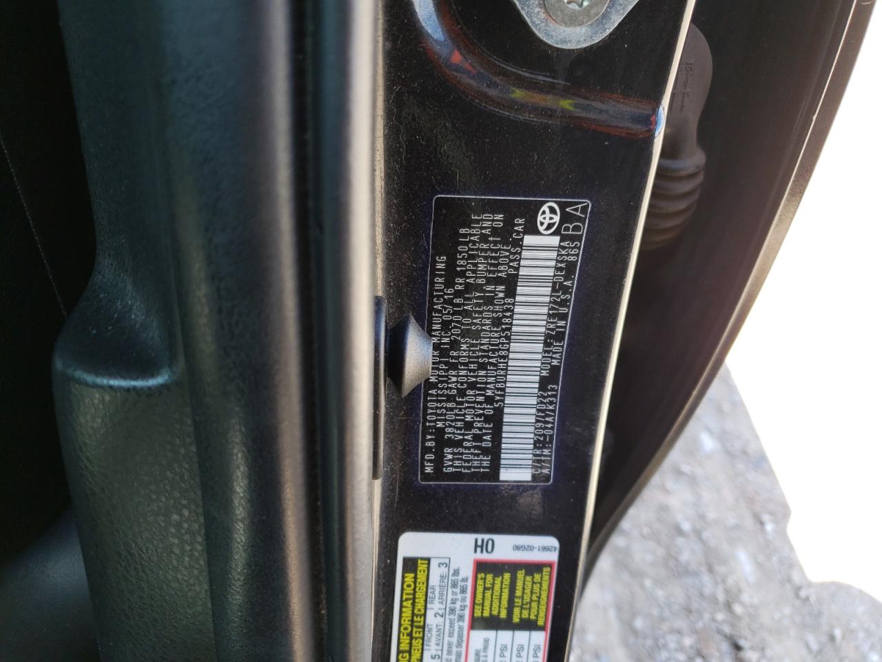 Photo 10 from auction – 2016 TOYOTA COROLLA L with VIN 5YFBURHE8GP518438