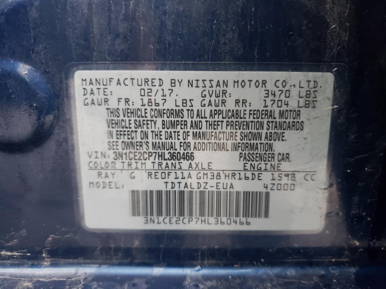 Photo 10 from auction – 2017 NISSAN VERSA NOTE with VIN 3N1CE2CP7HL360466