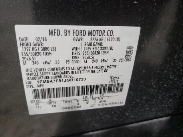 Photo 10 from auction – 2018 FORD EXPLORER L with VIN 1FM5K7F81JGB10730