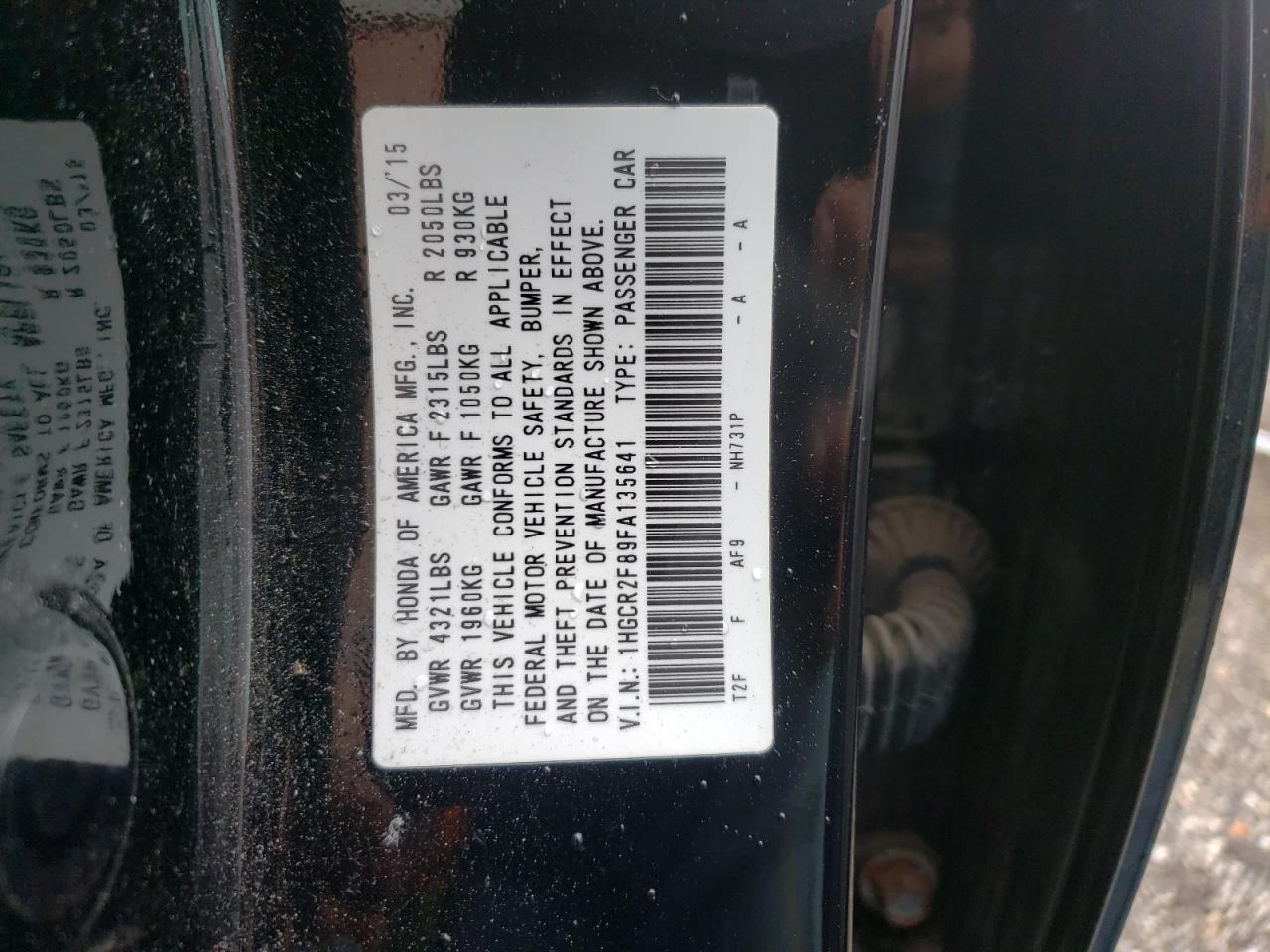 Photo 10 from auction – 2015 HONDA ACCORD EXL with VIN 1HGCR2F89FA135641