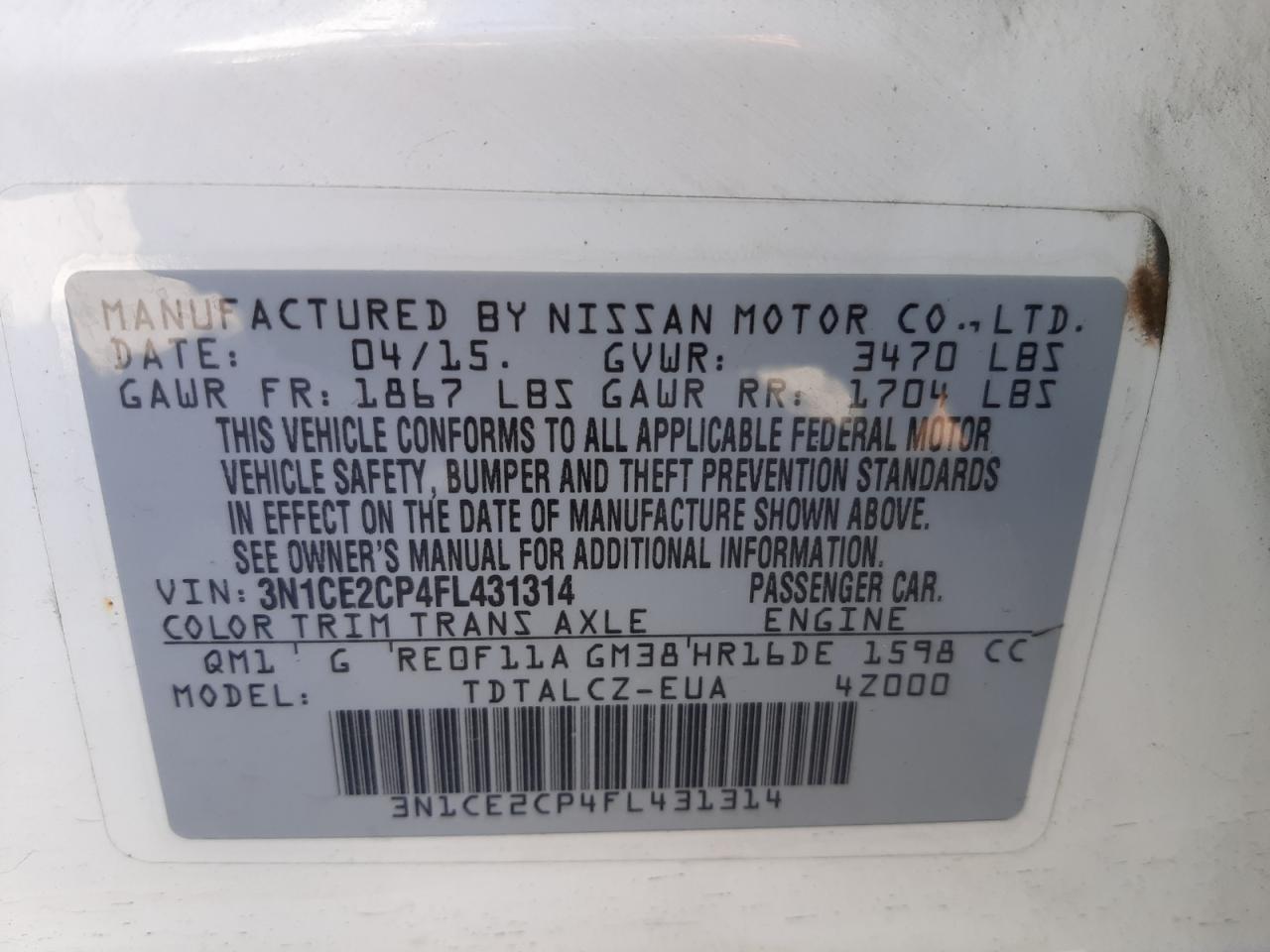Photo 10 from auction – 2015 NISSAN VERSA NOTE with VIN 3N1CE2CP4FL431314