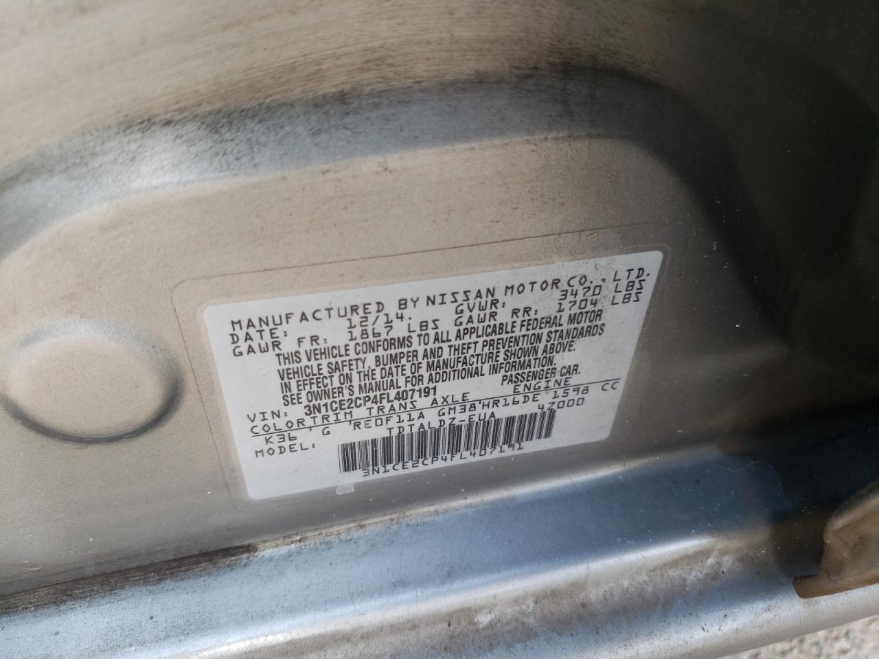 Photo 10 from auction – 2015 NISSAN VERSA NOTE with VIN 3N1CE2CP4FL407191