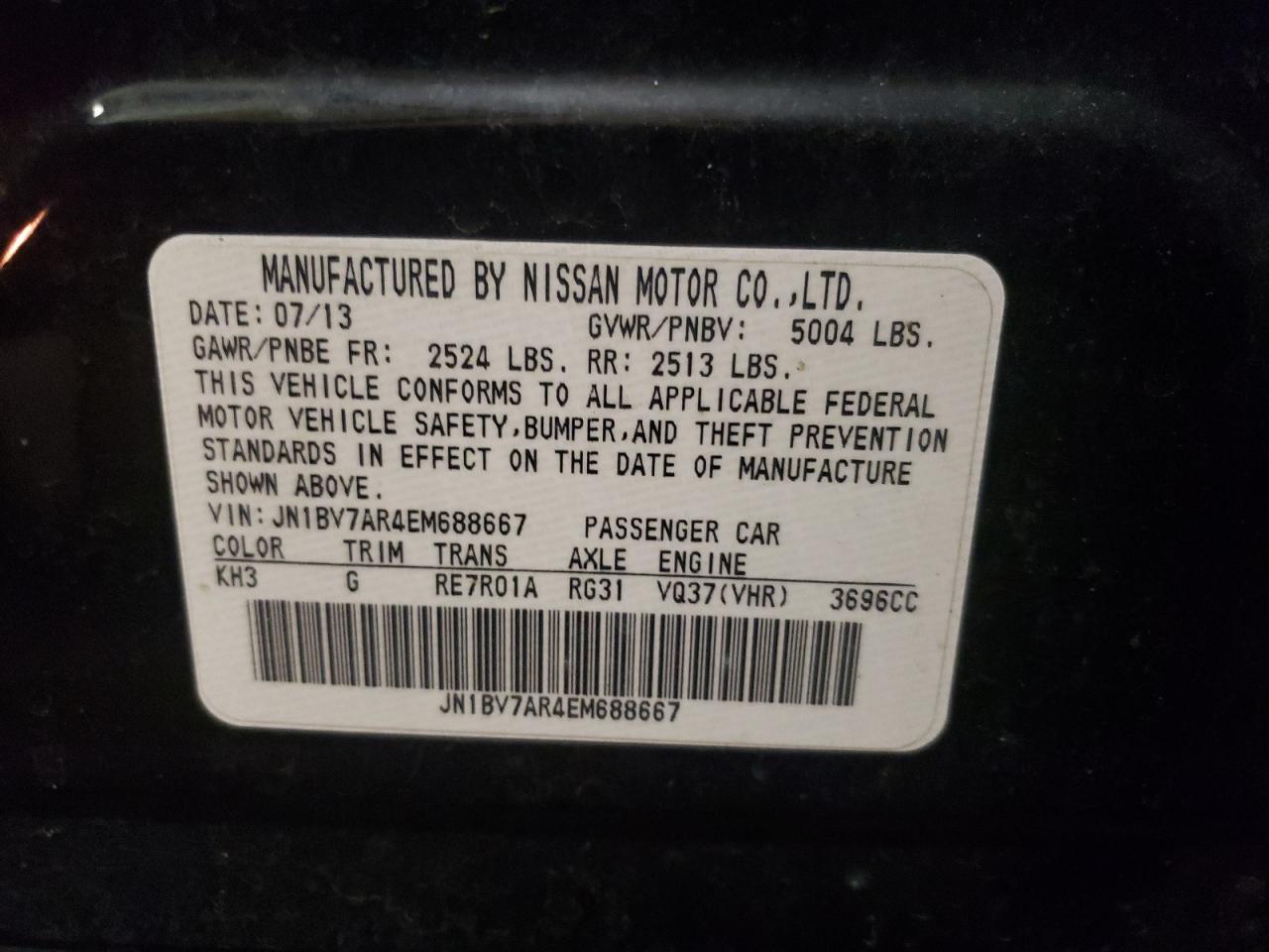 Photo 10 from auction – 2014 INFINITI Q50 BASE with VIN JN1BV7AR4EM688667