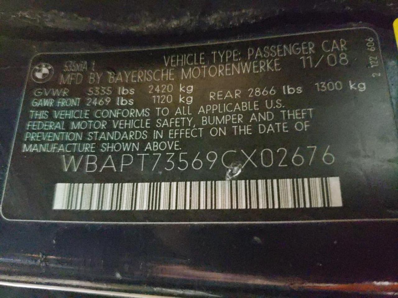 Фото 10 с аукциона – 2009 BMW 535 XI с VIN WBAPT73569CX02676