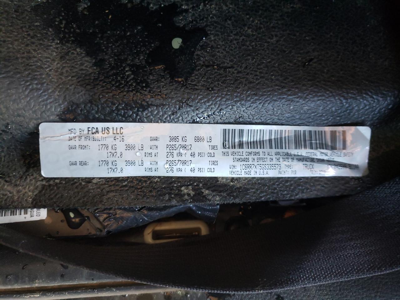 Photo 10 from auction – 2016 RAM 1500 SSV with VIN 1C6RR7XT5GS335573