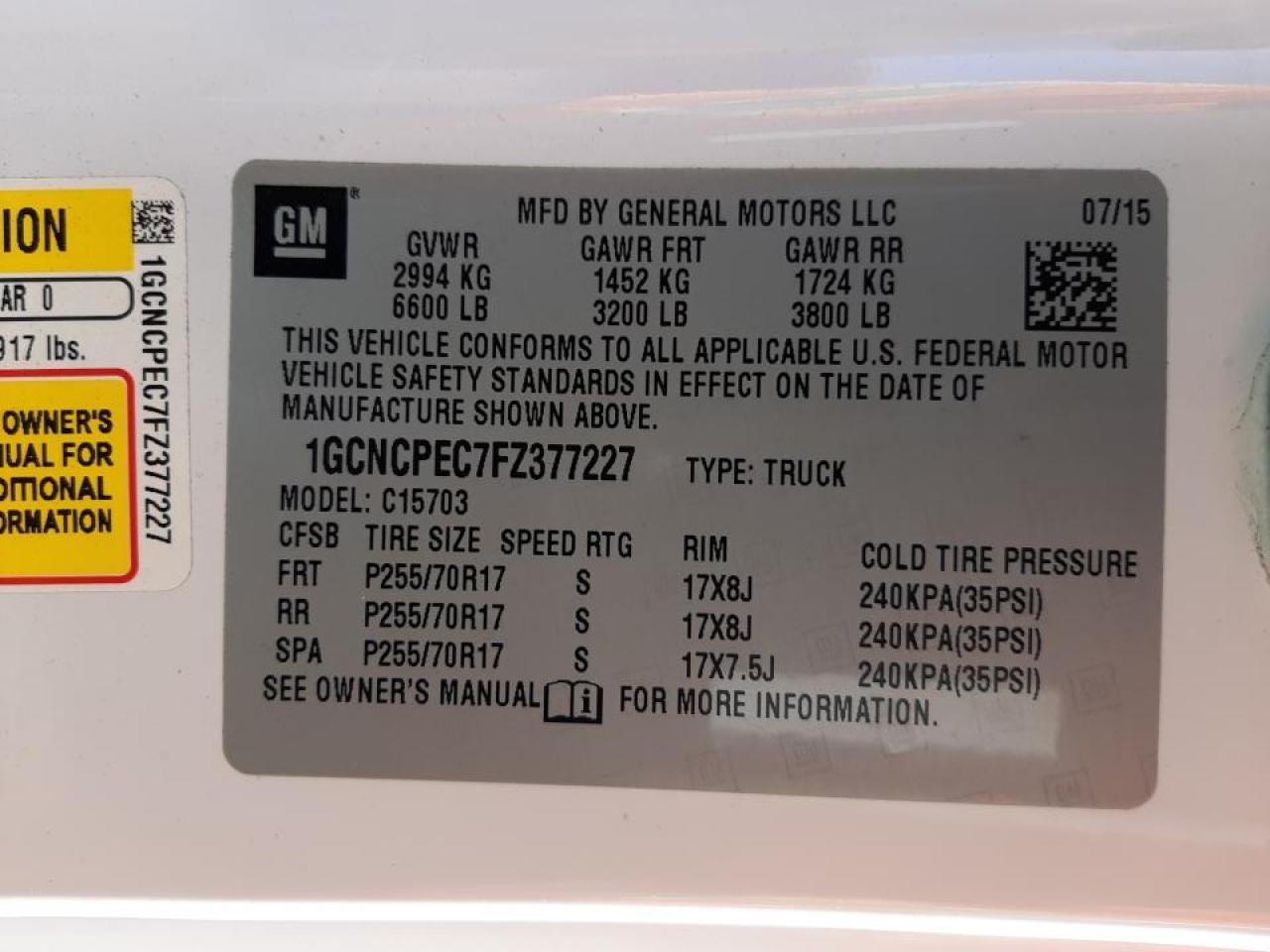 Photo 10 from auction – 2015 CHEVROLET SILVERADO with VIN 1GCNCPEC7FZ377227