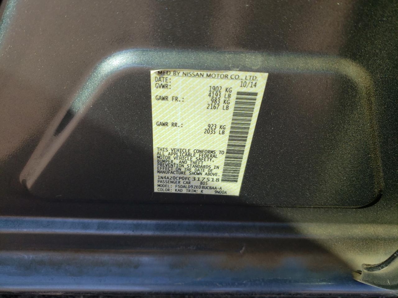 Photo 10 from auction – 2015 NISSAN LEAF S with VIN 1N4AZ0CP0FC317518