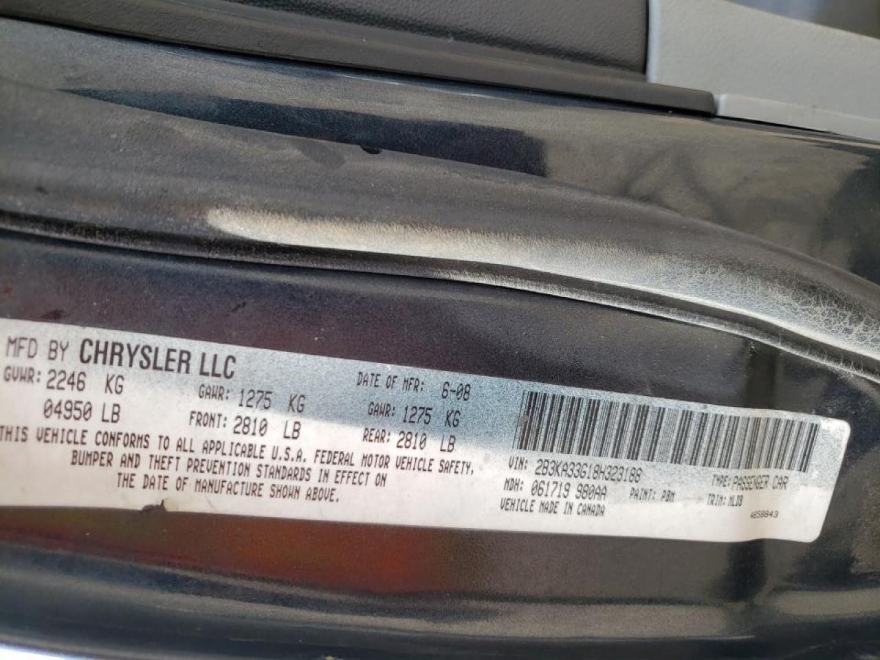 Photo 10 from auction – 2008 DODGE CHARGER SX with VIN 2B3KA33G18H323188