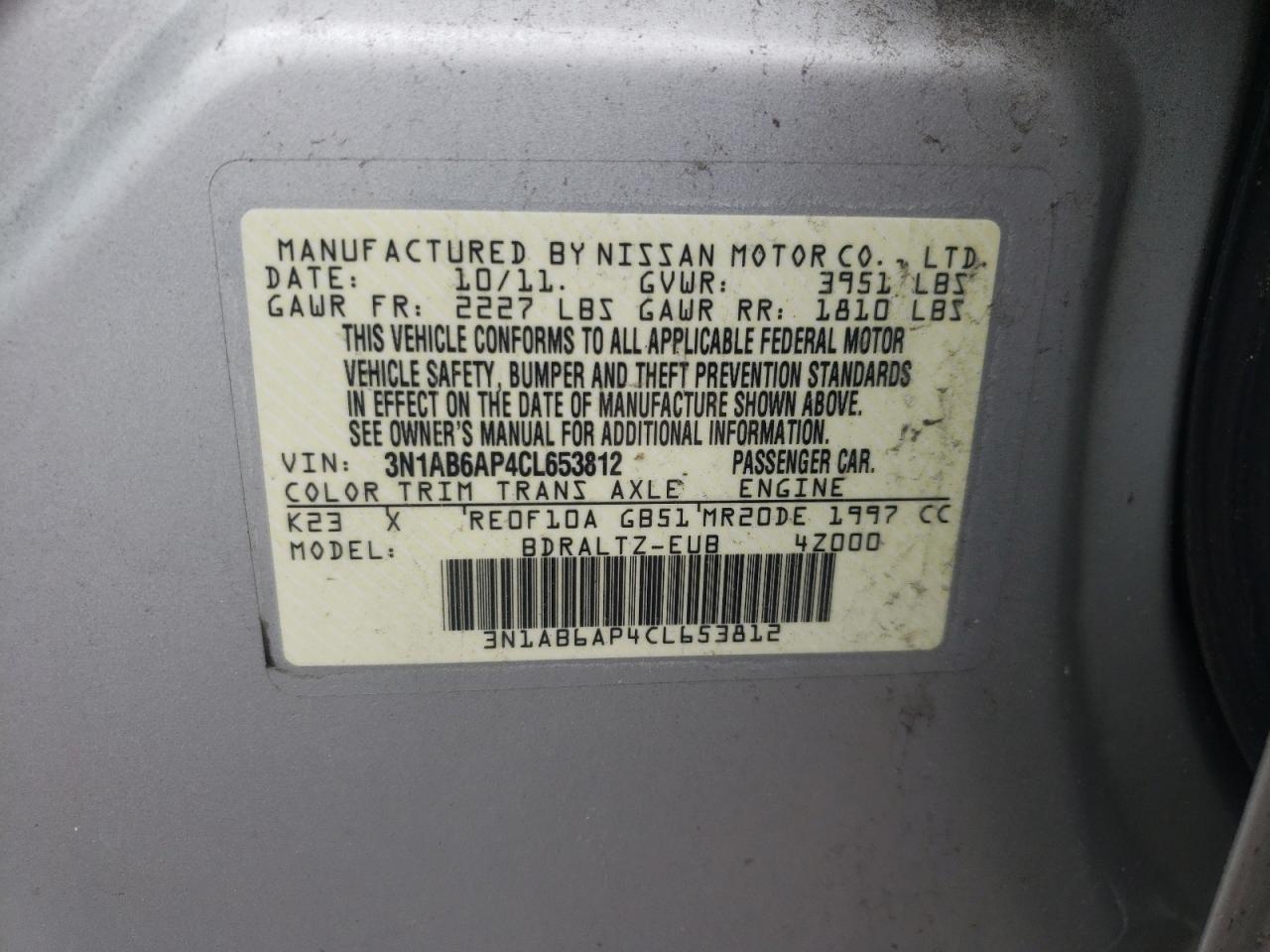 Photo 10 from auction – 2012 NISSAN SENTRA 2.0 with VIN 3N1AB6AP4CL653812