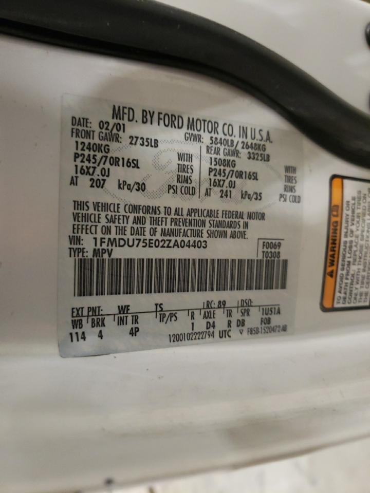 Photo 10 from auction – 2002 FORD EXPLORER L with VIN 1FMDU75E02ZA04403