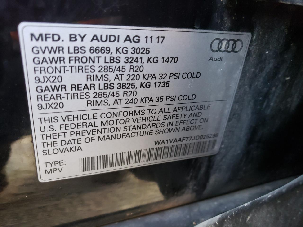 Photo 10 from auction – 2018 AUDI Q7 PRESTIG with VIN WA1VAAF77JD025298