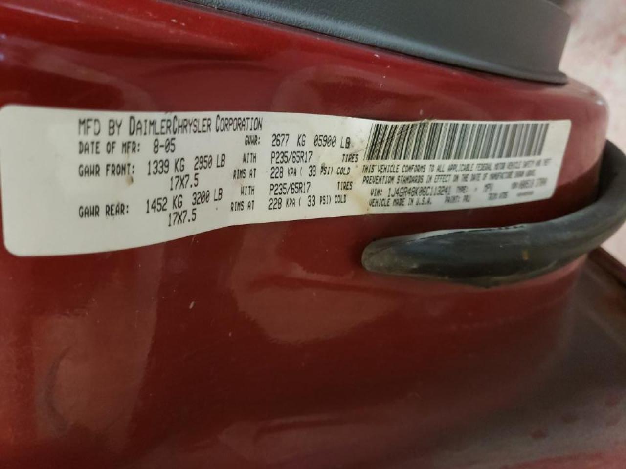 Photo 10 from auction – 2006 JEEP GRAND CHER with VIN 1J4GR48K06C113241