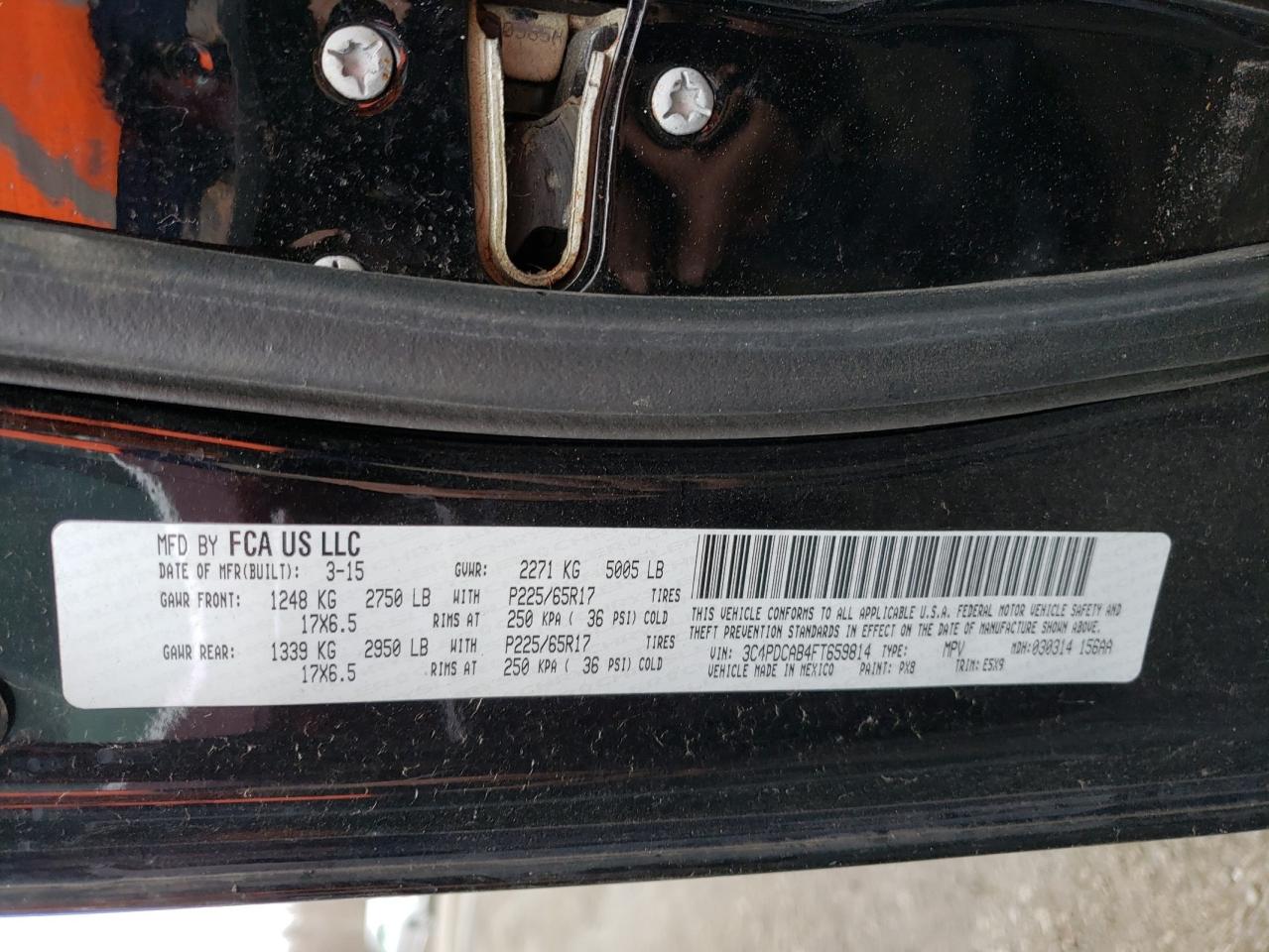 Photo 10 from auction – 2015 DODGE JOURNEY SE with VIN 3C4PDCAB4FT659814