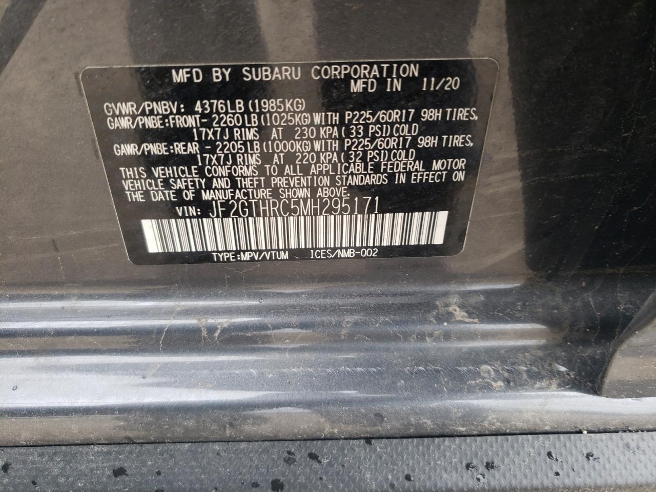 Photo 10 from auction – 2021 SUBARU CROSSTREK with VIN JF2GTHRC5MH295171