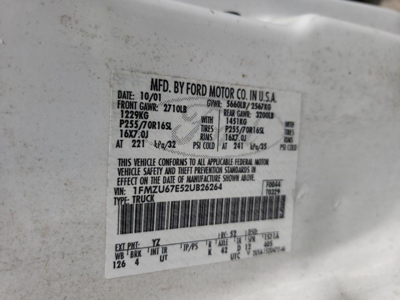 Photo 10 from auction – 2002 FORD EXPLORER S with VIN 1FMZU67E52UB26264