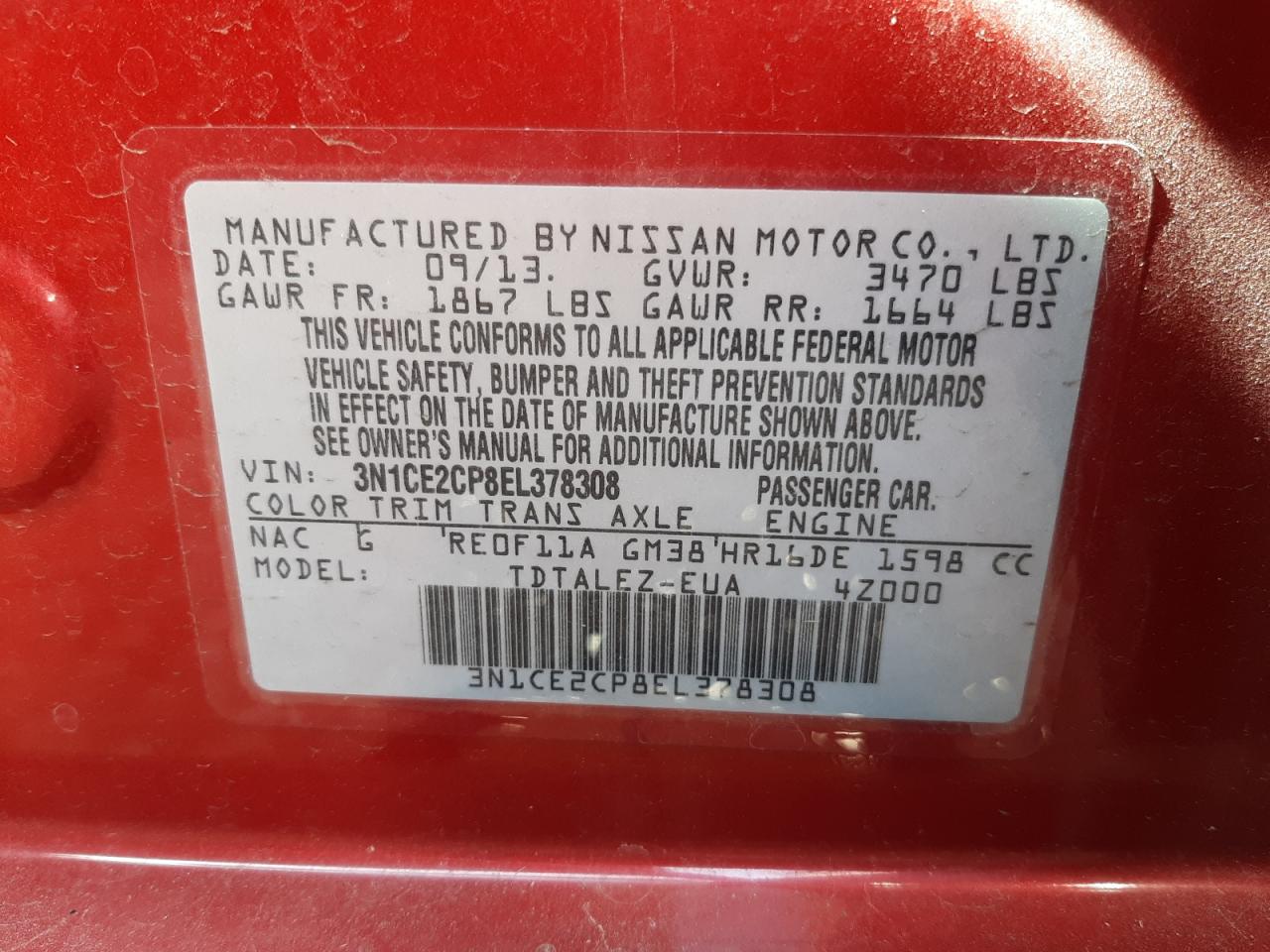 Photo 10 from auction – 2014 NISSAN VERSA NOTE with VIN 3N1CE2CP8EL378308
