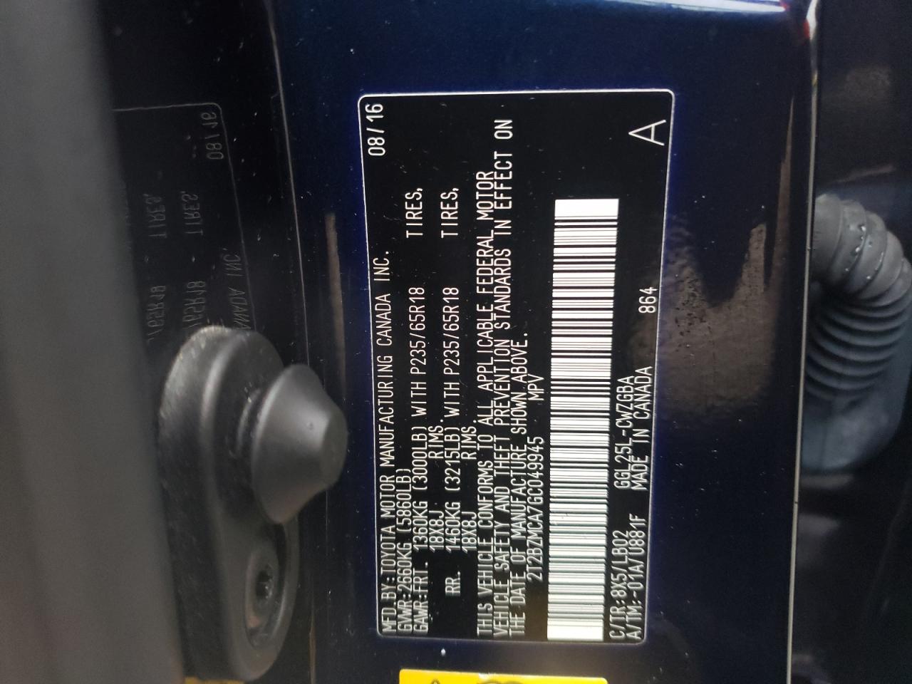 Photo 10 from auction – 2016 LEXUS RX 350 BAS with VIN 2T2BZMCA7GC049945