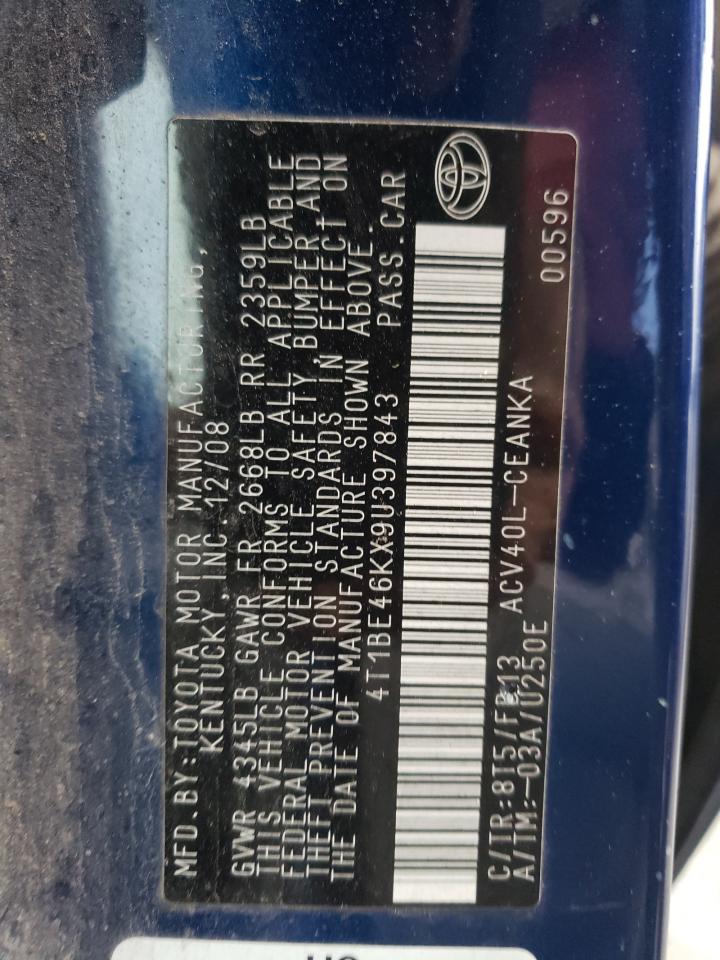 Photo 10 from auction – 2009 TOYOTA CAMRY BASE with VIN 4T1BE46KX9U397843
