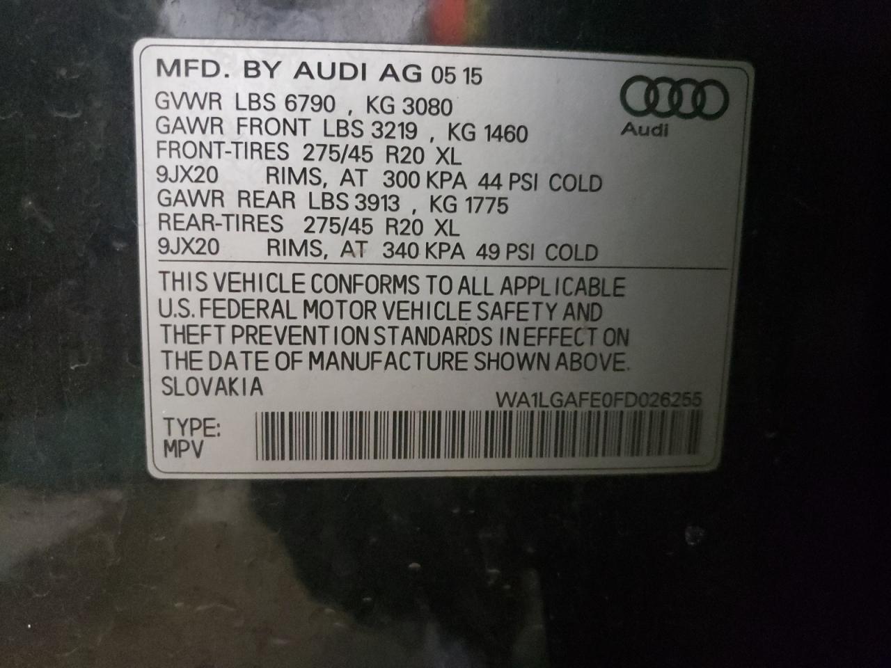 Photo 10 from auction – 2015 AUDI Q7 PREMIUM with VIN WA1LGAFE0FD026255