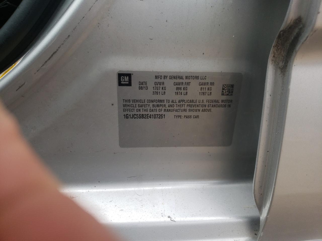 Photo 10 from auction – 2014 CHEVROLET SONIC LT with VIN 1G1JC5SB2E4107261