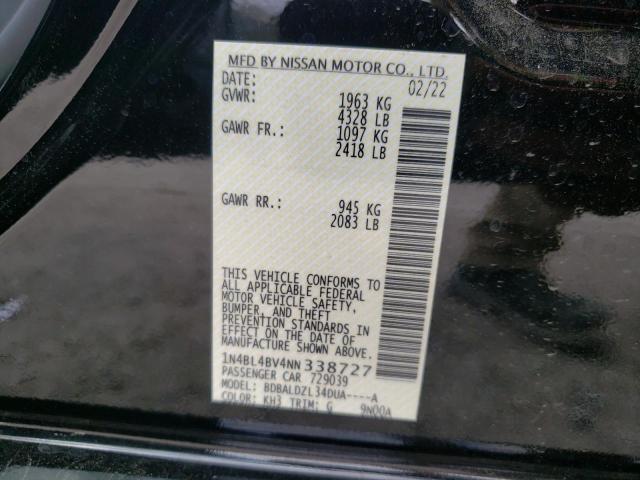 Photo 10 from auction – 2022 NISSAN ALTIMA with VIN 1N4BL4BV4NN338727