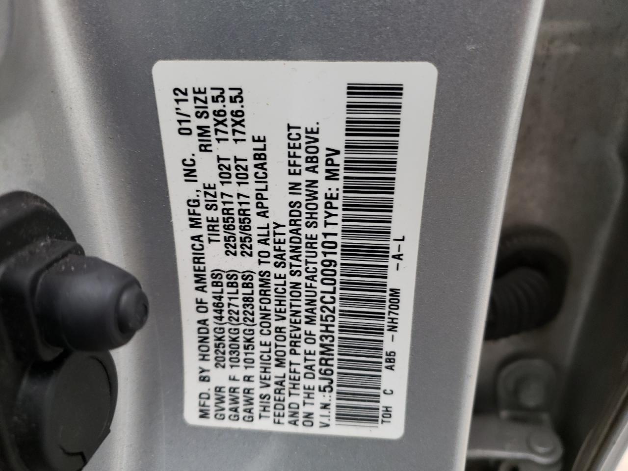 Photo 10 from auction – 2012 HONDA CR-V EX with VIN 5J6RM3H52CL009101