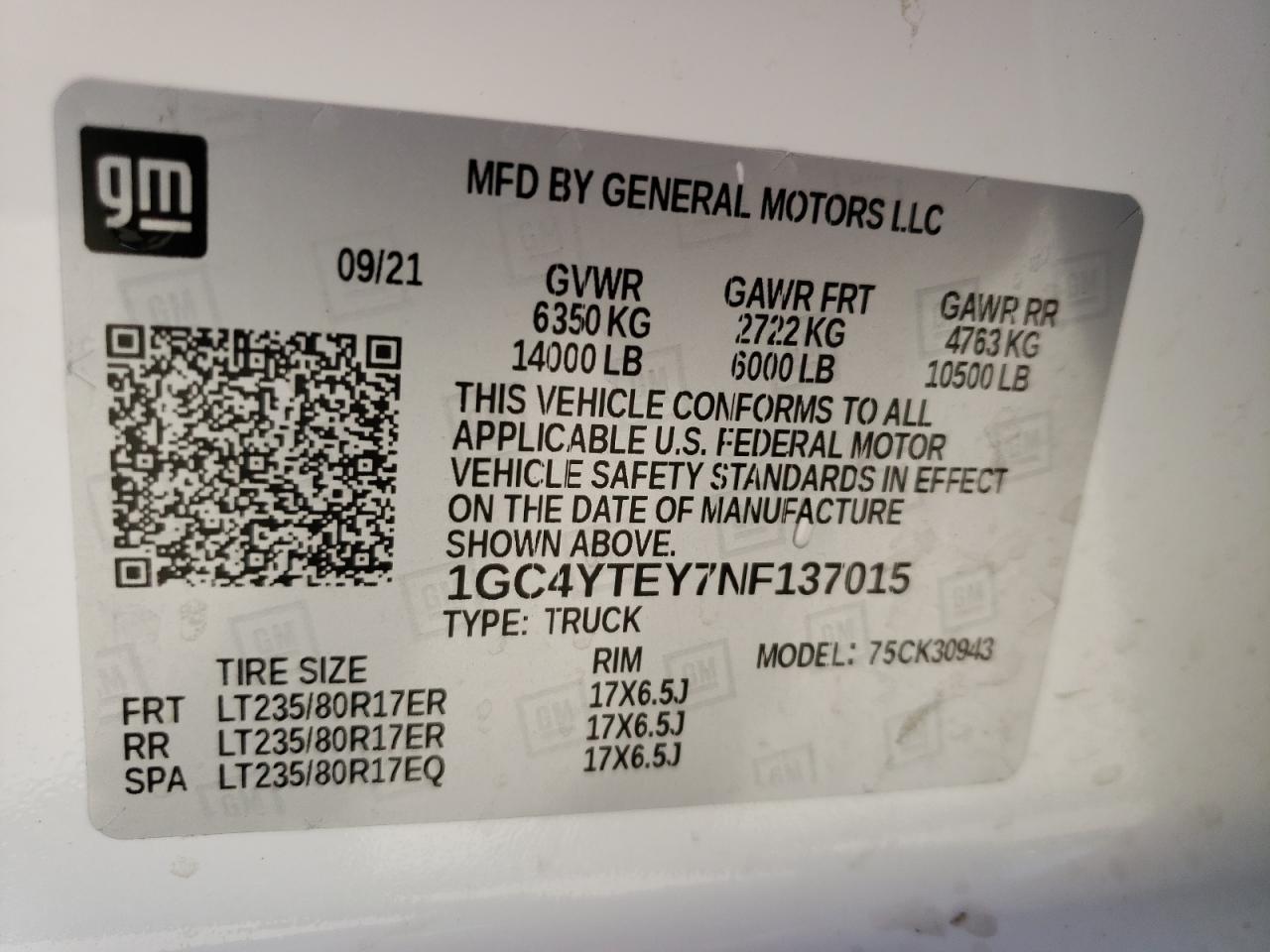 Photo 10 from auction – 2022 CHEVROLET SILVERADO with VIN 1GC4YTEY7NF137015