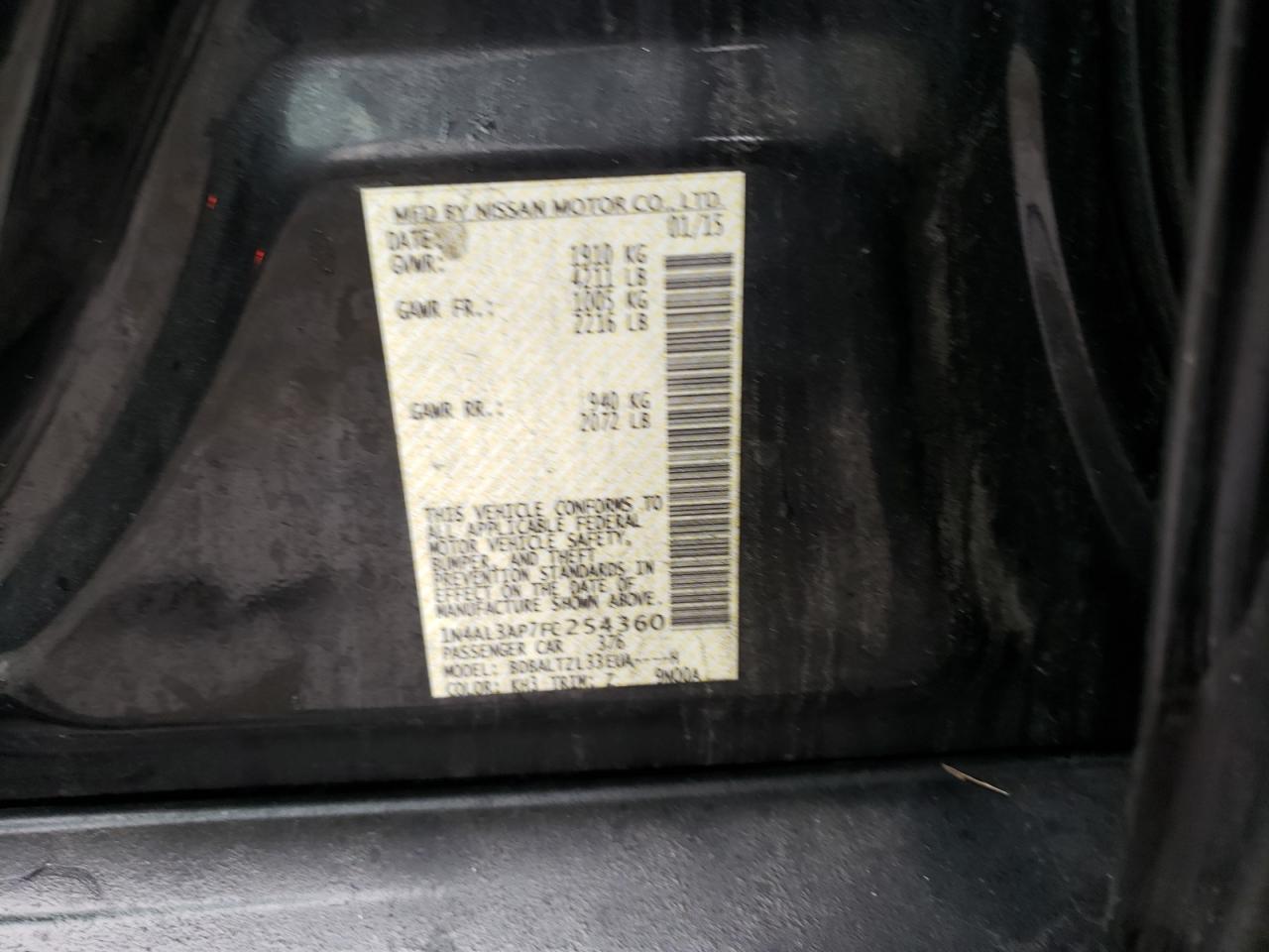 Photo 10 from auction – 2015 NISSAN ALTIMA 2.5 with VIN 1N4AL3AP7FC254360