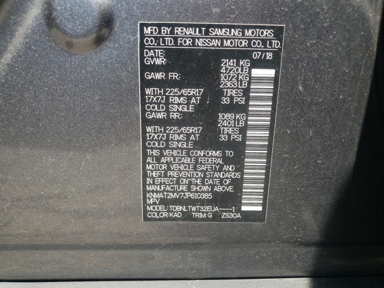 Photo 10 from auction – 2018 NISSAN ROGUE S with VIN KNMAT2MV7JP610385