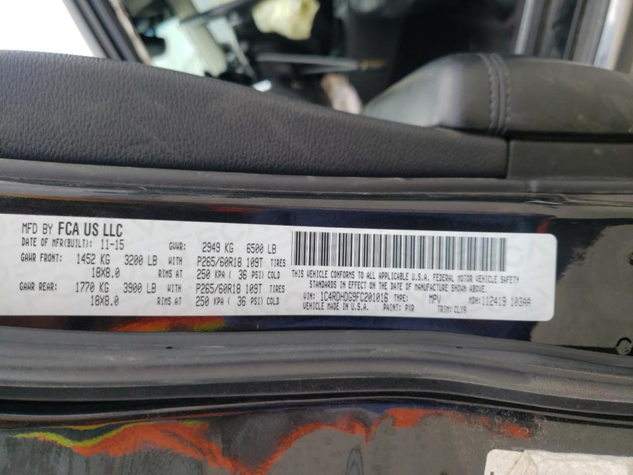 Photo 10 from auction – 2015 DODGE DURANGO LI with VIN 1C4RDHDG9FC201016