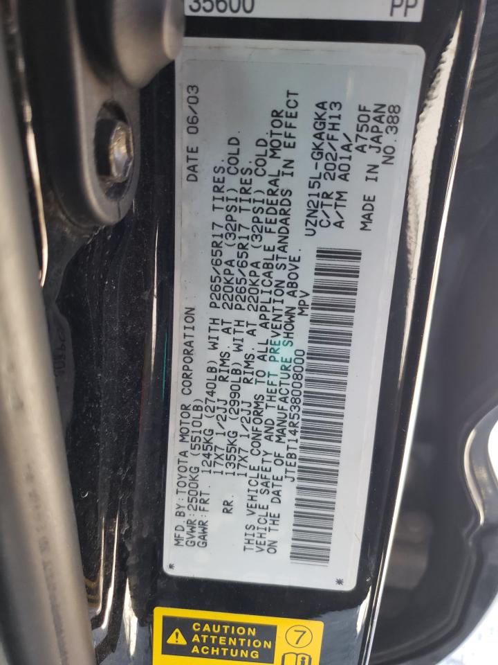 Photo 10 from auction – 2003 TOYOTA 4RUNNER SR with VIN JTEBT14R538008000