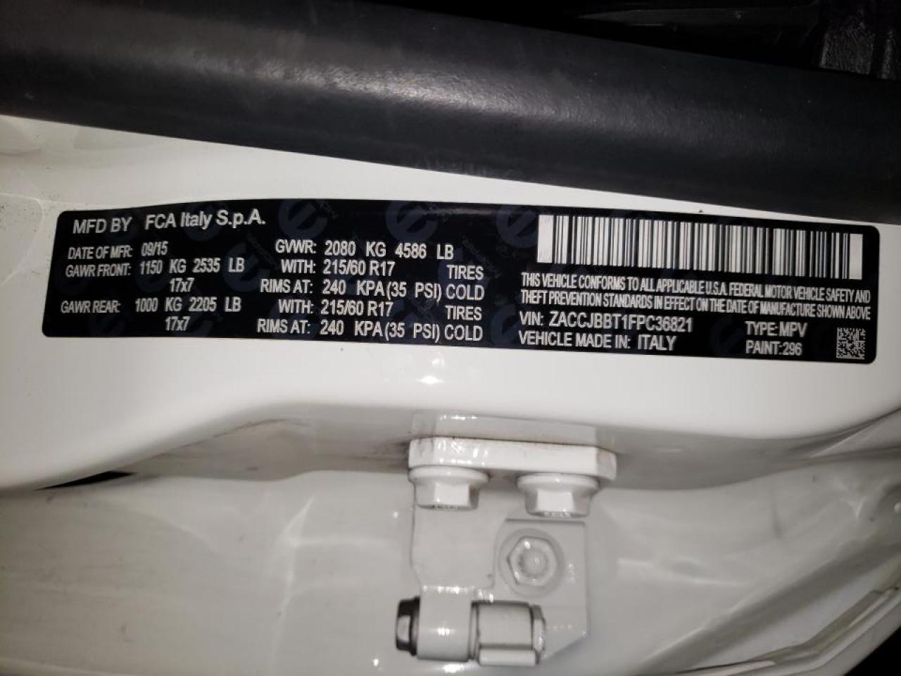 Photo 10 from auction – 2015 JEEP RENEGADE L with VIN ZACCJBBT1FPC36821