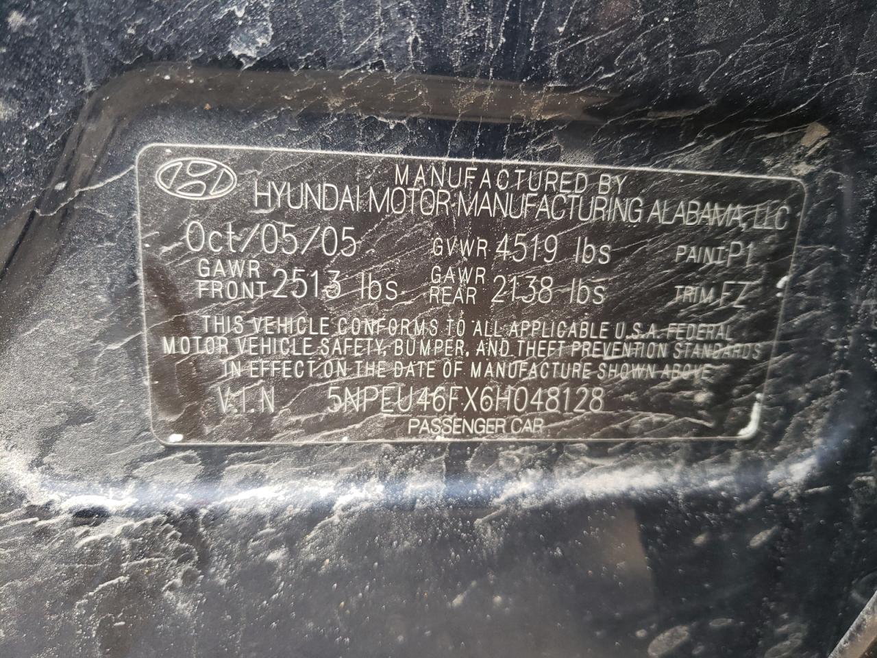 Photo 10 from auction – 2006 HYUNDAI SONATA GLS with VIN 5NPEU46FX6H048128