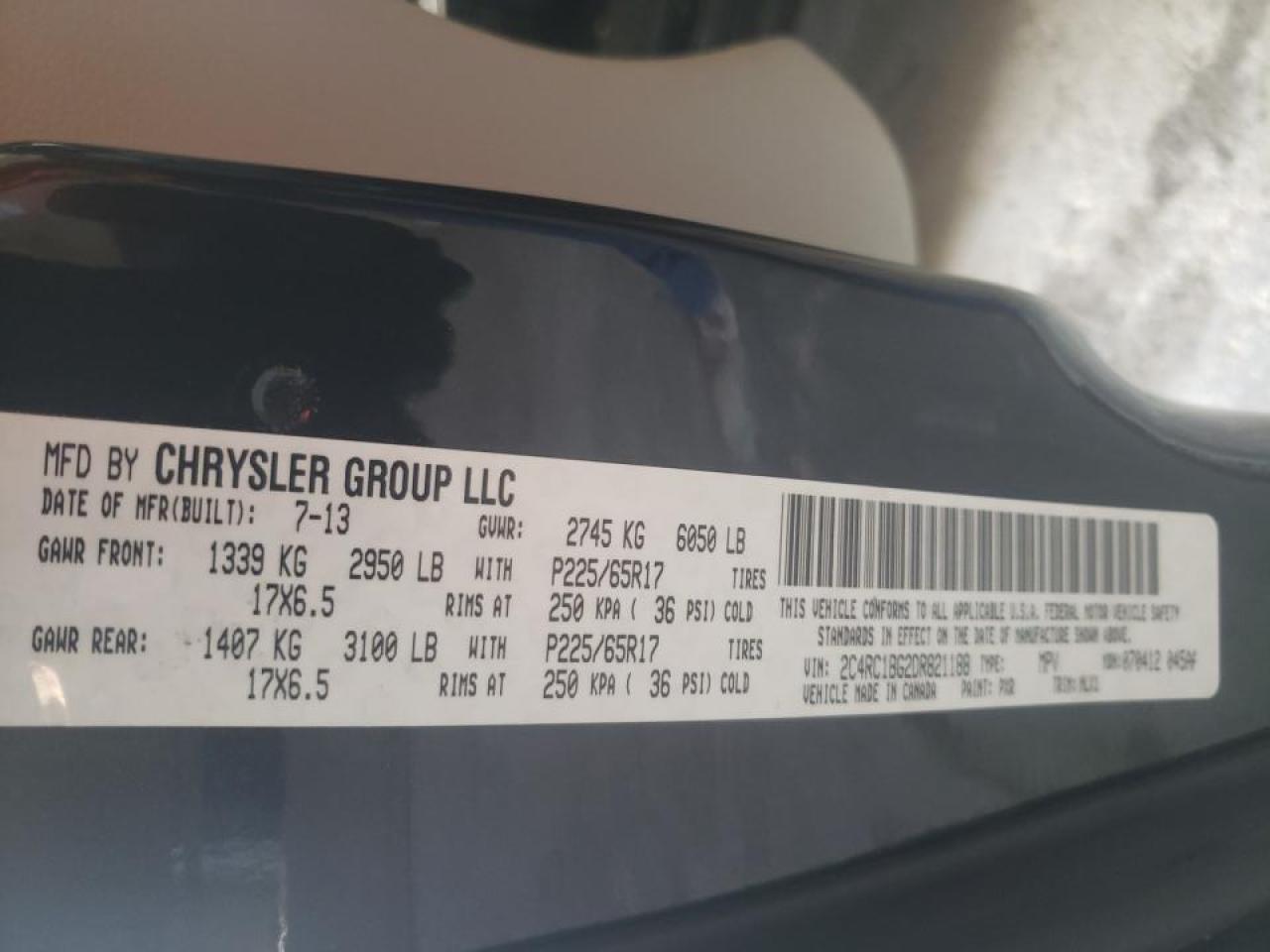Photo 10 from auction – 2013 CHRYSLER TOWN & COU with VIN 2C4RC1BG2DR821188