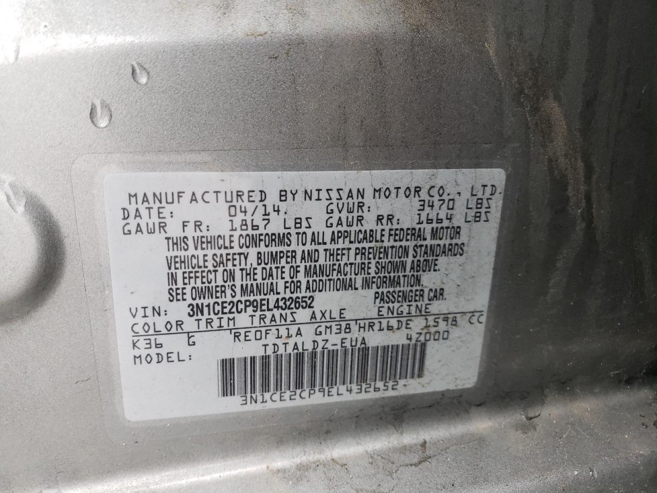 Photo 10 from auction – 2014 NISSAN VERSA NOTE with VIN 3N1CE2CP9EL432652