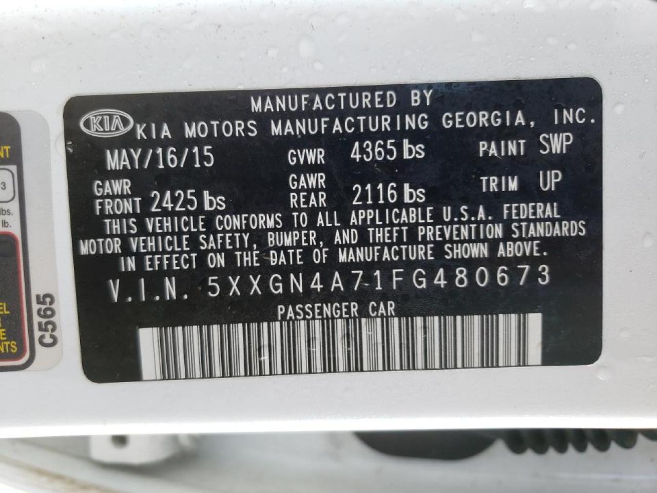Photo 10 from auction – 2015 KIA OPTIMA EX with VIN 5XXGN4A71FG480673