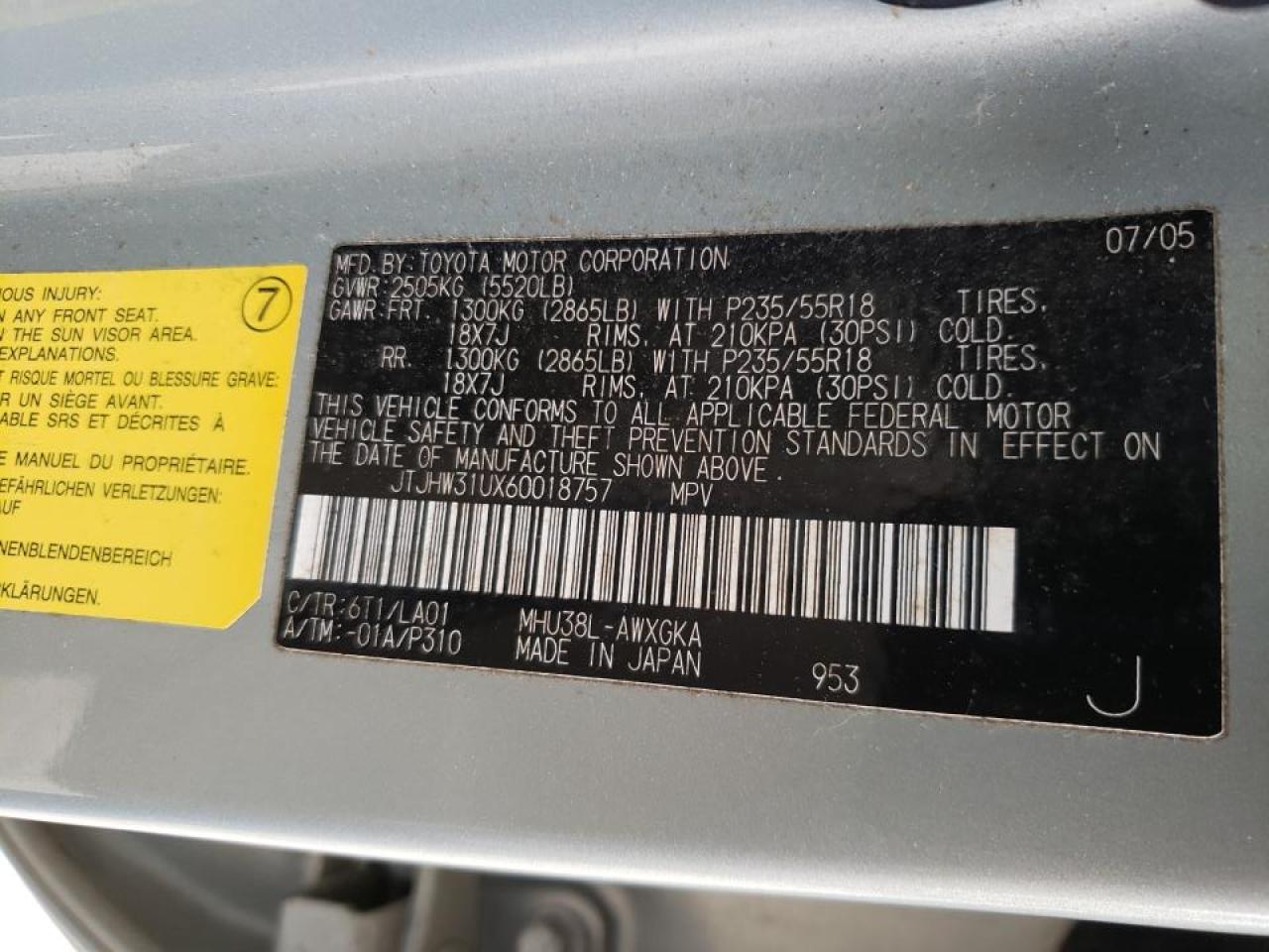 Photo 10 from auction – 2006 LEXUS RX 400 with VIN JTJHW31UX60018757