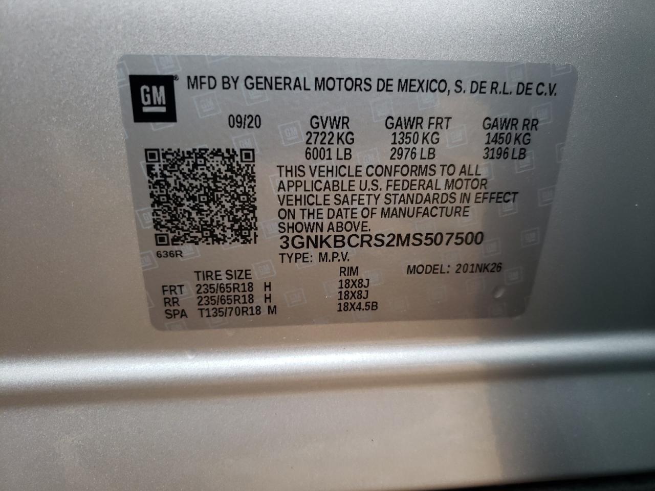 Photo 10 from auction – 2021 CHEVROLET BLAZER 2LT with VIN 3GNKBCRS2MS507500