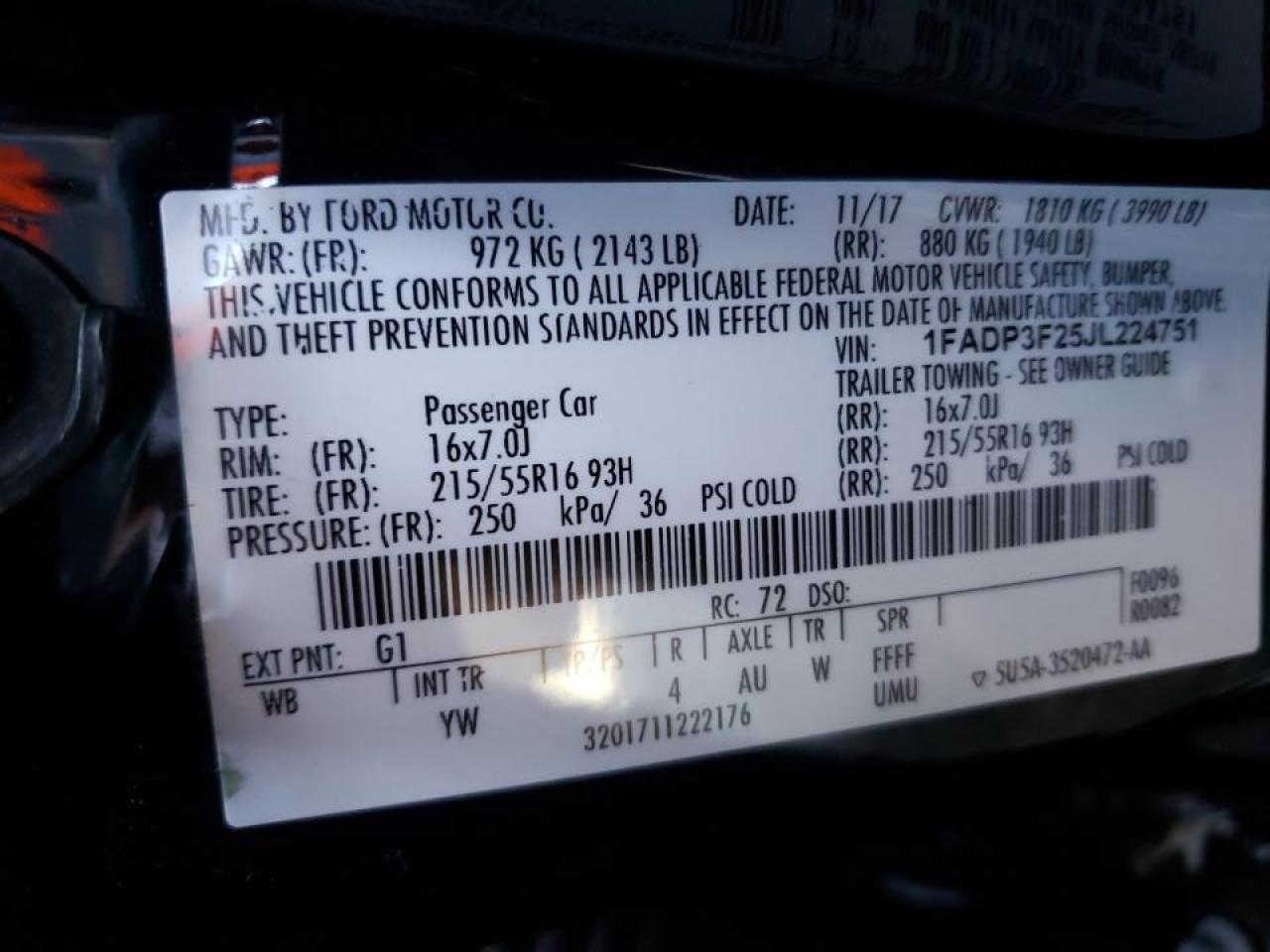 Photo 10 from auction – 2018 FORD FOCUS SE with VIN 1FADP3F25JL224751